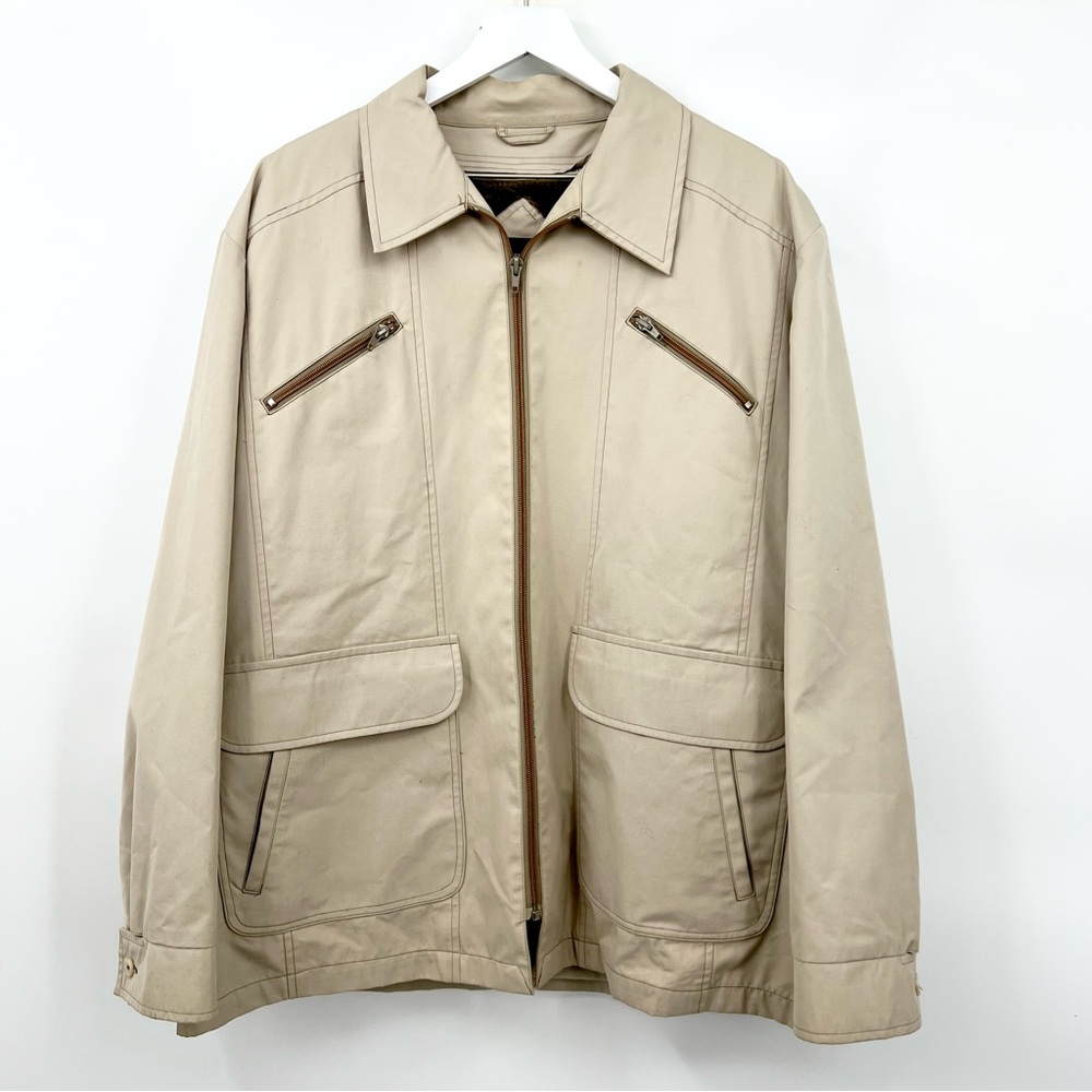 Vintage Barry Dolan Collared Faux Fur Lined Full Zip Grandpa Jacket Tan XL (48)